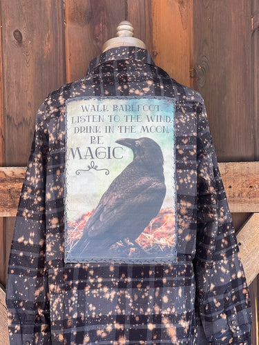 Raven Magic Art Flannel- Distressed Midnight Black